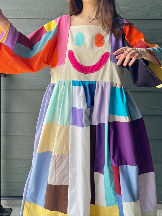 Handmade Dresses & Skirts - HAPPY FACE SAD FACE | Handmade Quilt  Patchwork Moody Dress SKU 06305 Vibrant